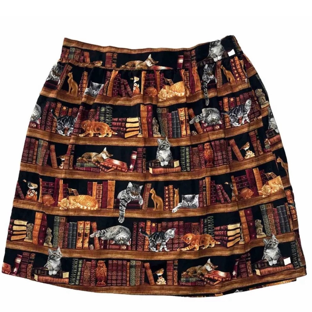 Retrolicious Bookshop Cats Skater Skirt